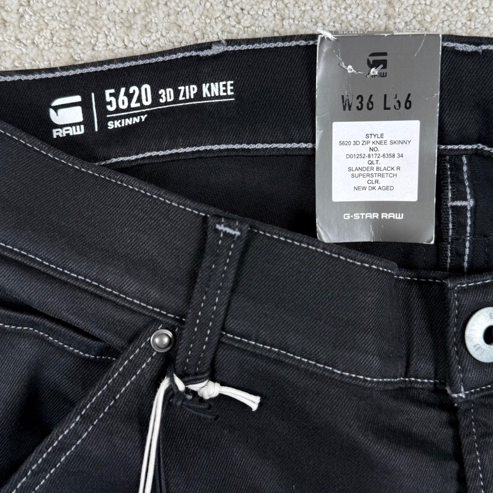 NEW G-Star Raw Men 36x36 (Fits 34x36) Black 5620 3D Zip Knee Skinny Elwood Jeans - Picture 7 of 13